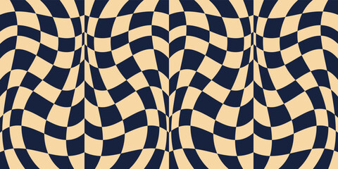 Checkerboard convex pattern. Blue yellow colors, checkered seamless and vector pattern.
