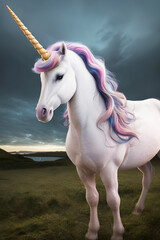 Plakat Cute Unicorn horse, horn animal fantasy.Generative AI 