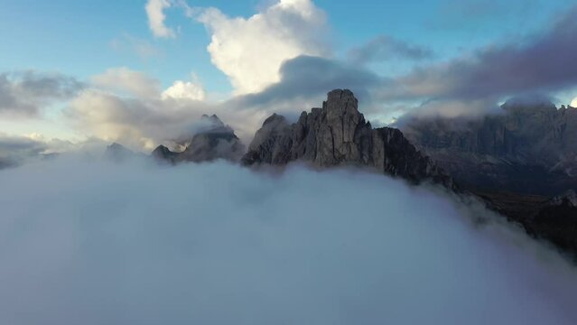 Aerial video of Monte Re Gosla in the Italian Dolomites (Passo Gio)