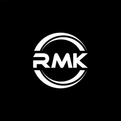 RMK letter logo design with black background in illustrator, vector logo modern alphabet font overlap style. calligraphy designs for logo, Poster, Invitation, etc.