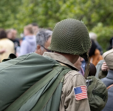 D-Day celebrations with parachutes above Europe, France, Belgium and the Netherlands. Celebrations of the anniversary of the battle of Normandy. (DDay, D'Day, World War II or Second World War)