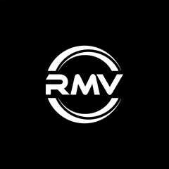 RMV letter logo design with black background in illustrator, vector logo modern alphabet font overlap style. calligraphy designs for logo, Poster, Invitation, etc.