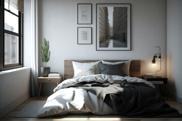 Fototapeta na wymiar Minimalist bedroom for good rest