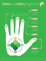 Eco Infographics with human hand silhouette on green background. Presentation with 4 parts.