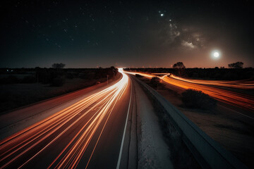 Fototapeta na wymiar Night Rush: Long Exposure Highway Stock Photo. AI generated.