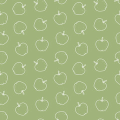 Cute apples hand drawn seamless vector pattern. Outline vintage texture. Stylized doodle design. Harvest theme background for wrapping paper, textile, apparel, fabric, wallpaper, card, gift, packaging