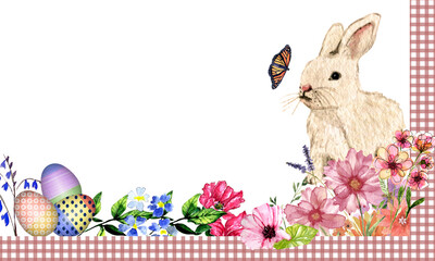 Banner con elementi di Pasqua, acquerello isolato su sfondo bianco © sommaria