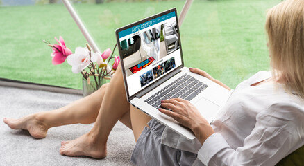 automobile sales center, Laptop screen displaying a car sale concept