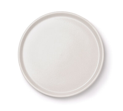 Top view of empty white round ceramic tray