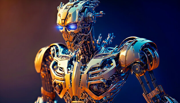 Robot that is standing in the dark Generative AI