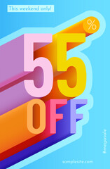 55 percent Off. Discount creative composition. Mega Sale.