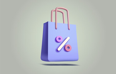 Shopping bag Percentage, gift discount box, product offer store. Vector