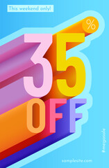 35 percent Off. Discount creative composition. Mega Sale.