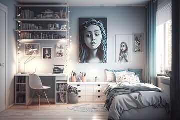 Cute teen girl girl bedroom with decoration
