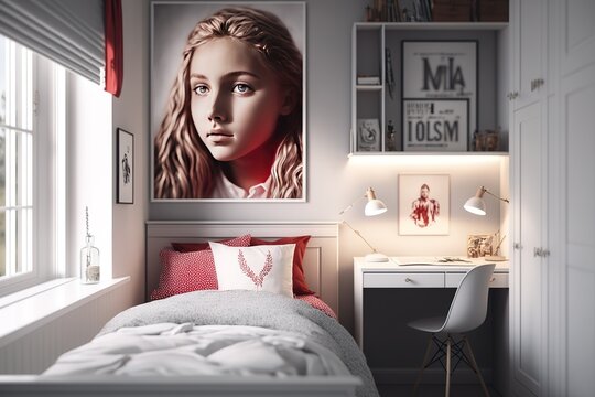 Cute teen girl bedroom with decoration