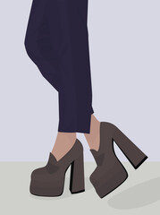 Vector flat image of female slender legs. Lady in pants and high heels. Design for postcards, posters, backgrounds, templates, banners, textiles.
