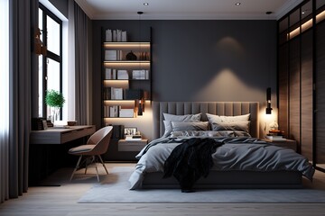 New modern bedroom in a apartment. 3d rendering