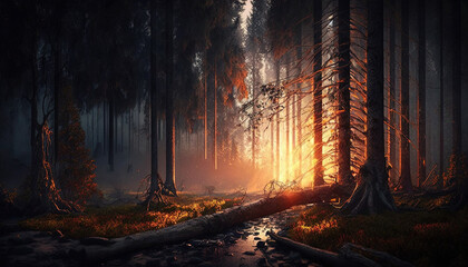 Obraz premium Magical Sunlit Forest .Generative AI