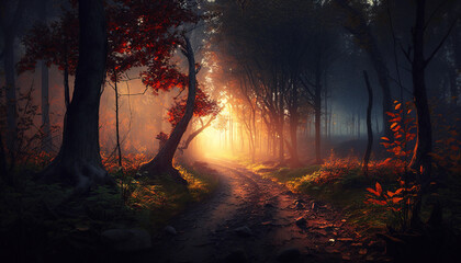 Fototapeta premium Magical Sunlit Forest .Generative AI