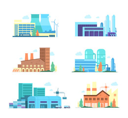Obraz premium Set of industrial factory and manufacturing buildings illustration