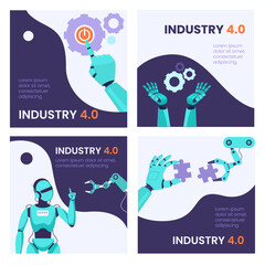 Banner set of Robot working with technology smart industry 4.0