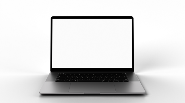 3D rendered , slim Laptop with transparent screen and background for content replacement.