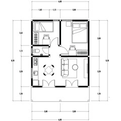 Architecture plan with furniture. home floor plan, isolated on white background, stock illustration.