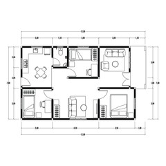 Architecture plan with furniture. home floor plan, isolated on white background, stock illustration.