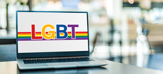 Laptop computer displaying the sign of LGBT movement