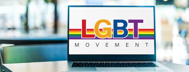 Laptop computer displaying the sign of LGBT movement