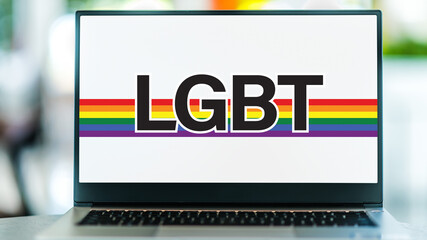 Laptop computer displaying the sign of LGBT movement