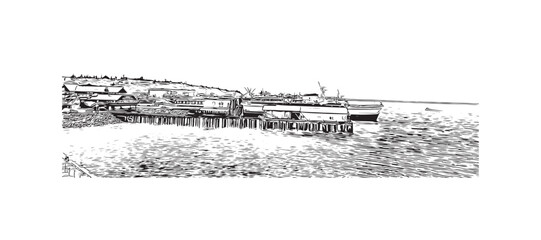 Fototapeta premium Building view with landmark of Port Angeles is the city in Washington State. Hand drawn sketch illustration in vector.