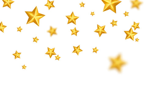 3d golden stars composition on white background. Star shape frame. Glitter elegant design elements. Gold shooting stars. Magic decoration. Christmas texture. Vector illustration