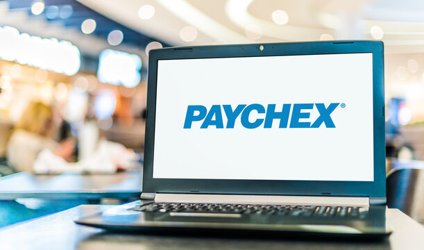 Laptop computer displaying logo of Paychex