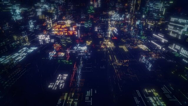 3D Big Data Digital tunnel square with futuristic matrix.