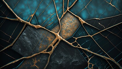 Abstract texture background with cracks in marble with liquid gold and stone generative ai wallpaper.