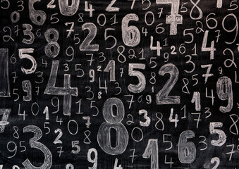 Colorful wooden numbers background. Numbers texture abstraction. Global economy crisis concept.