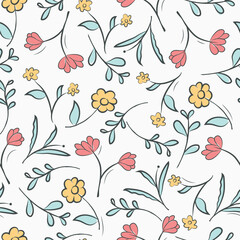 Fototapeta na wymiar A seamless pattern with flowers and leaves.