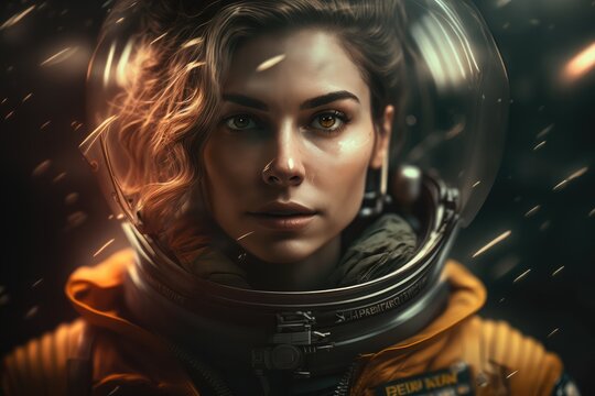 Astronaut Woman Portrait Concept. Generative AI