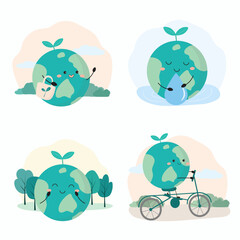 Happy earth day with activity in cartoon characters vector