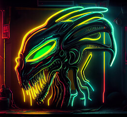 Neon alien. robot portrait futuristic cyborg illustration.
