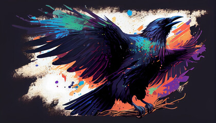 Raven flapping its wings in anime style.