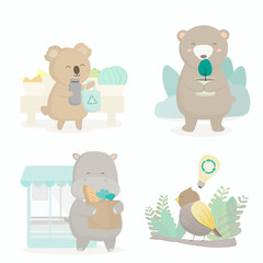 Bundle set of animal with recycle plastic packaging campaign vector