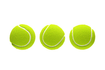 Three tennis balls isolated on transparent background. 3D rendering.