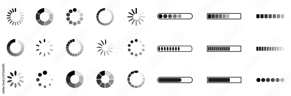 Aufkleber Set loading bar icons. Progress bar loading signs. Collection loading status bar in different design. Download progress icons – vector