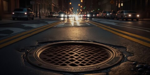 Manhole covers on the streets, providing access to underground infrastructure, generative ai