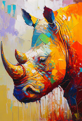 Obraz premium Rhino colorful palette-knife painting
