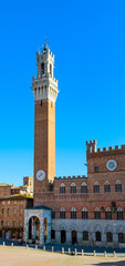 Fototapeta premium Ancient tower called TORRE DEL MANGIA in the main square of SIENA in central Italy