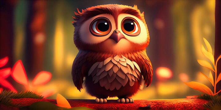 Adorable 3D cartoon owl