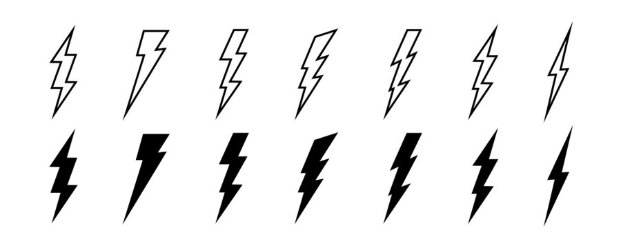 Lightning icons set. Thunderbolt icons. Ligtning bolt icons coll